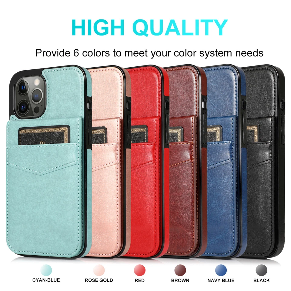 For iPhone 16 15 14 13 12 Pro Max Leather Wallet Card Stand Case Protector Cover - Image 3 of 4