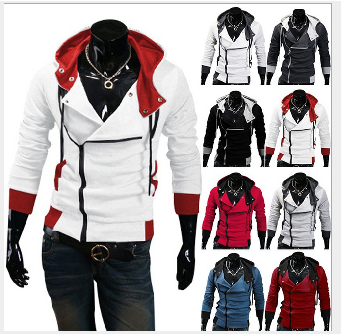 Men's Stylish Creed Hoodie Zipper Coat Assassins Cosplay Costume Jacket