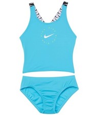 Nike L49704 Kids Blue Tape Cross-Back Midkini 2-Piece Set Size Large