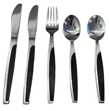 MAR CREST Ebony Elegance 5-Piece Knife Spoon Fork Atomic Star Stainless Flatware