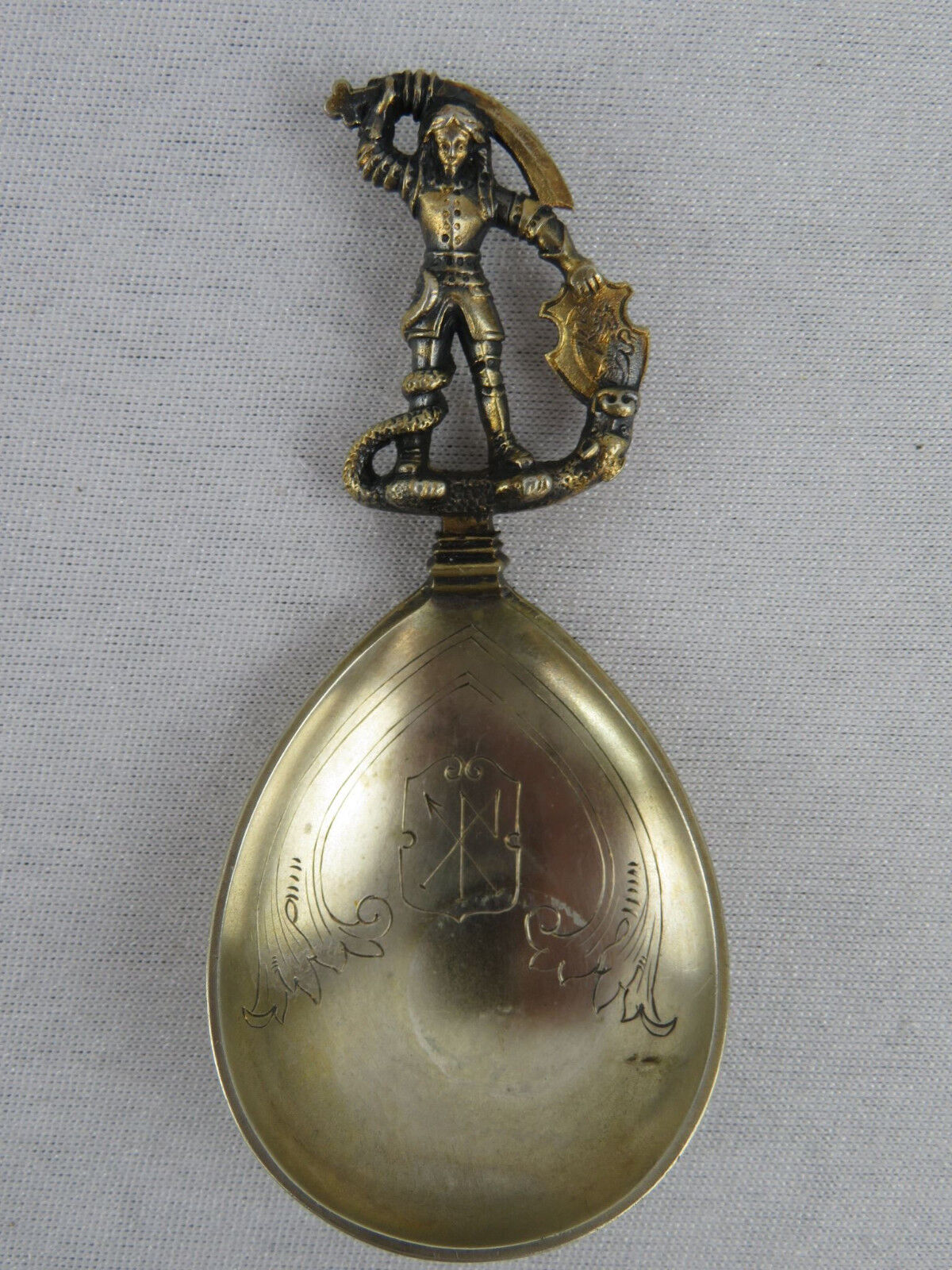 Piękna łyżka chrzcielna częściowo złocona w srebrze 830 przez Mariusa Hammera około 1900 roku Super specjalna cena niska cena