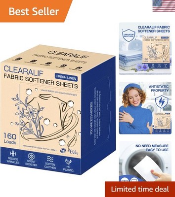 Travel-Ready Eco-Friendly Fabric Softener Sheets - 160 Loads Fresh Linen Scent