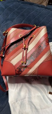 Michael Kors Striped Studded Drawstring Bucket Bag w/ Wristlet, Dust Bag