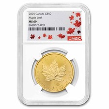 2025 Canada 1 oz Gold Maple Leaf BU MS-69 NGC