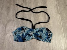 Time And Tru Women  s Blue Black Tropical Print Bikini Halter Top Small 4/6