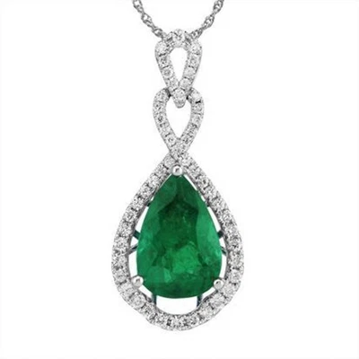 1,00 ct Natürlich runder Diamant 14k Weißgold Anhänger mit Smaragd - Bild 1 von 4