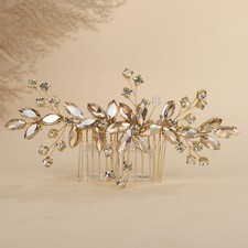 Champagne Crystal Gold Hair Comb for Women Wedding Bridal Hair Piece Handmade...