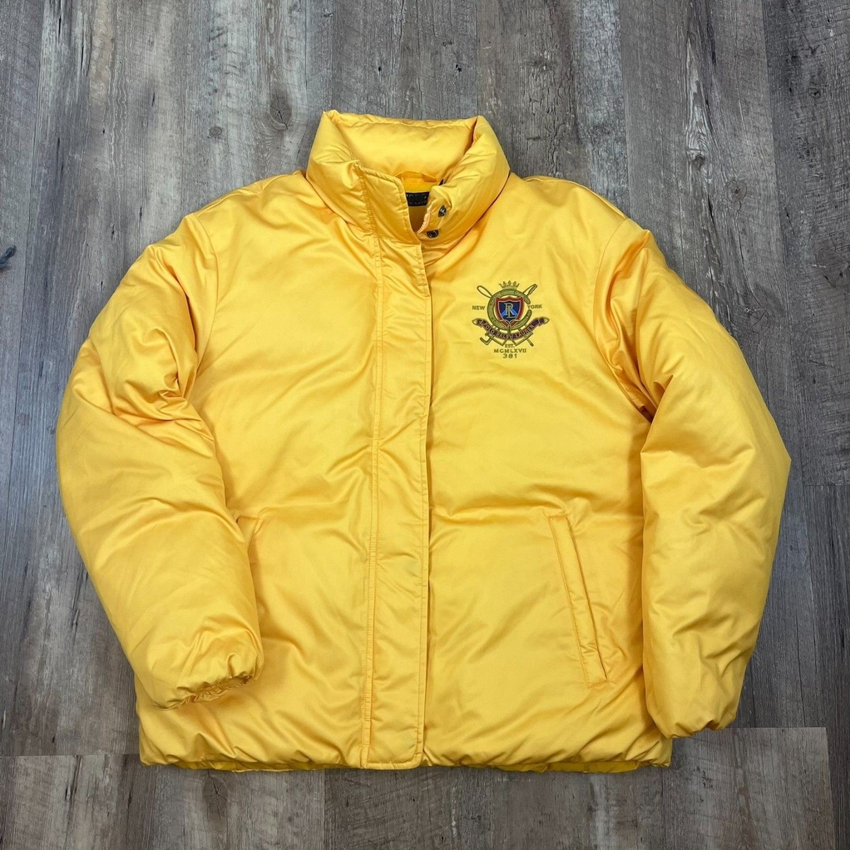 Polo Ralph Lauren Equestrian Down Puffer Jacket Yellow Embroidered