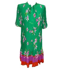 DKNY Gorgeous Green Pink Floral Pleated Dress Size 12 Short Sleeve BNWT
