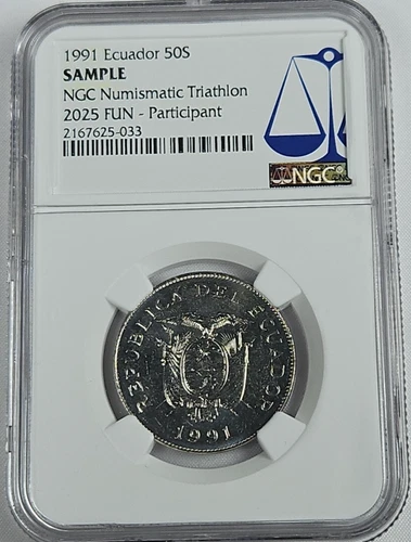 1991 Ecuador 50S Sample Silver NGC Numismatic Triathlon 2025 FUN Participant