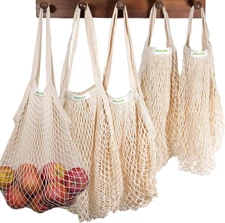 Mesh Grocery Bags, Reusable Tote Bags with Sturdy Handle, Washable, Eco Friendly