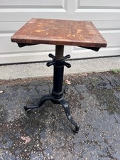 Vtg Antique Industrial Table Base Stand Adjustable Drafting Typewriter Cast Iron