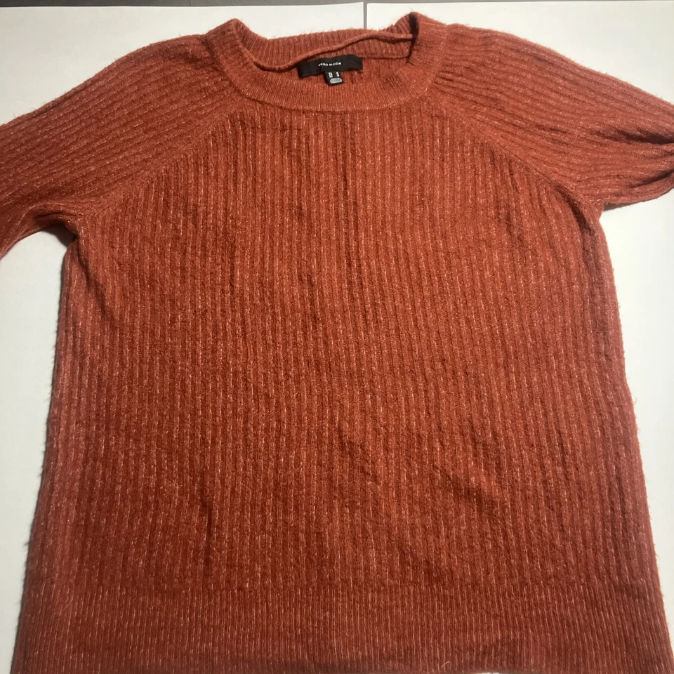 Vero Moda Red Orange Sweater Women's Medium Knit Ribbed Crew Neck - Image 2 of 4