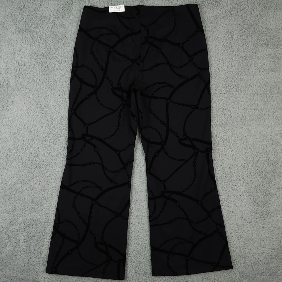 Chicos Pants Women 3 16 Black So Slimming Juliet Flocked Chain Pull On Flare NEW - Image 2 of 4