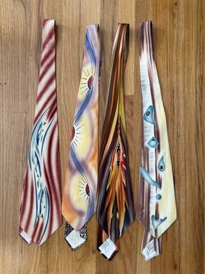 Hand Painted Ties 1950s Duval Melbroke Hollywood Surrealist