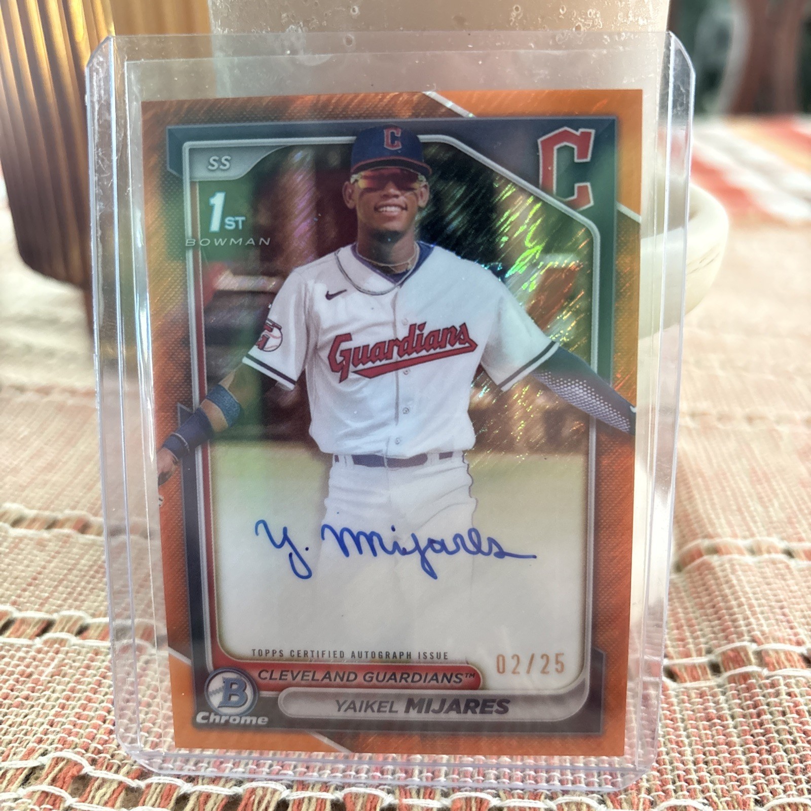 2024 Bowman Chrome Yaikel Mijares 1st Orange Shimmer Auto 02/25 Cleveland