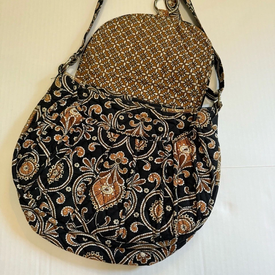 Bolso Bandolera Vera Bradley Montura Caffe Latte Marrón Acolchado Algodón Cartera Foto 3 de 4