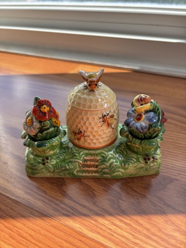 VTG Beehive Floral Beehive Sugar Holder 4 Piece Salt & Pepper Shaker Japan (Q2) - Picture 16 of 18