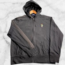 Polo Ralph Lauren Polo Bear Men  s XL Black Full Zip Hoodie Sweatshirt Faded