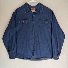 Wrangler Premium Denim Long Sleeve Button Up Western Shirt Blue Mens Size XL