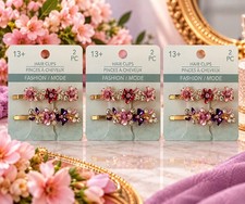 3x 2pc Floral Rhinestone Hair Clips Pink Purple Gold Bobby Pins 6pc Total