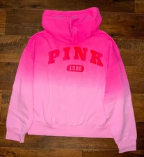 Victoria's Secret Pink Ombre Dip Dye Campus Full Zip Hoodie Pink Lollipop XL💕