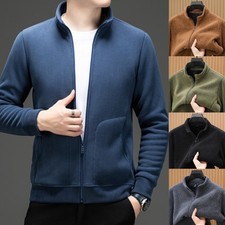 Men's Outdoor Stand Collar Zip Up Faux Fleece Jackets Thicken Plush Lining Coat