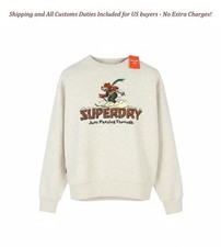 SUPERDRY Travel Postcard Graphic Crew Women Sweatshirt EU38 Cream Grey Pullover