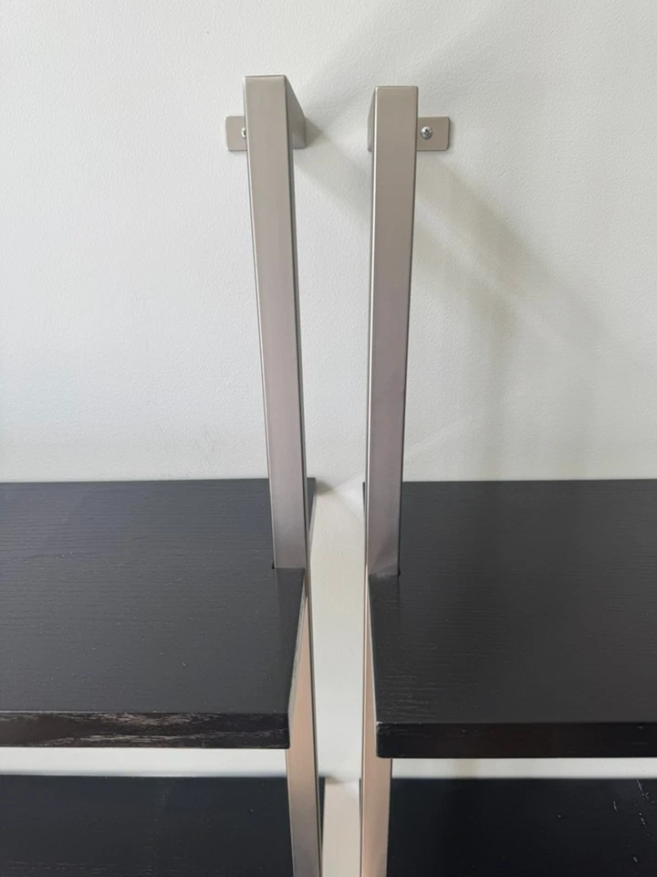 Bookshelf Bookcase Display Shelves: Dark Wood w/ Brushed Steel Frames (Set of 2) - Image 2 of 3