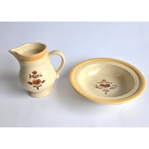 2 Hull Pottery HTF Heartland Pitcher Creamer & Bowl Mirror Brown Glaze