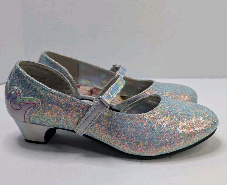 Disney Princess Girls Silver Glitter Shoes Dress-up Play Mary Jane Heels Size 2 - Image 4 of 4