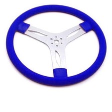 Blue Flat 15 Inch Aluminum Steering Wheel 3 Spoke Racing