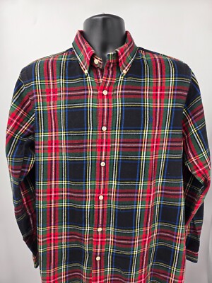 Ralph Lauren Flannel Shirt Large Red Scottish Plaid Preppy Button-Down Men
