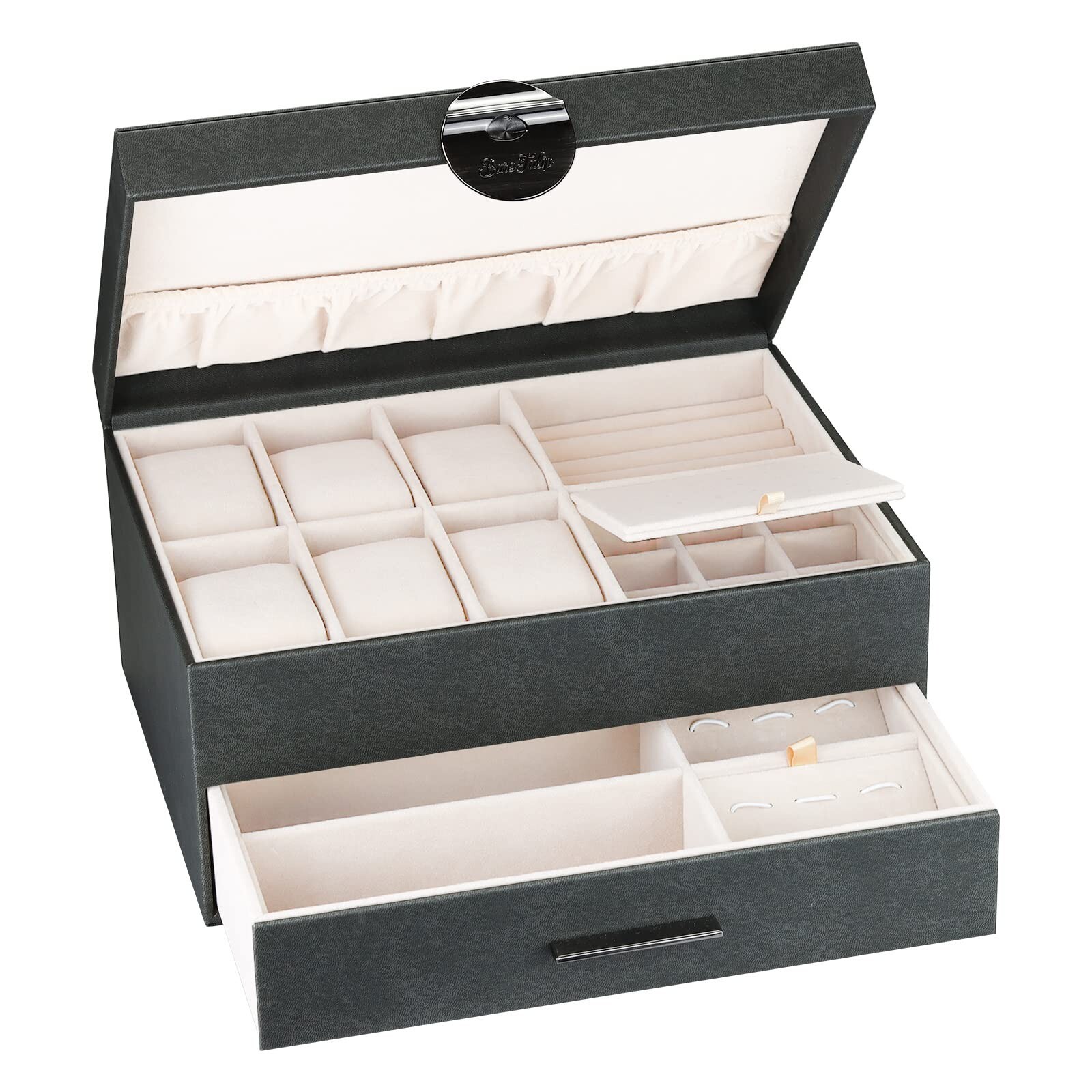 Jewelry Box for Men 2 Layer Jewelry Organizer with 1 Drawer for Storage Displ...-image