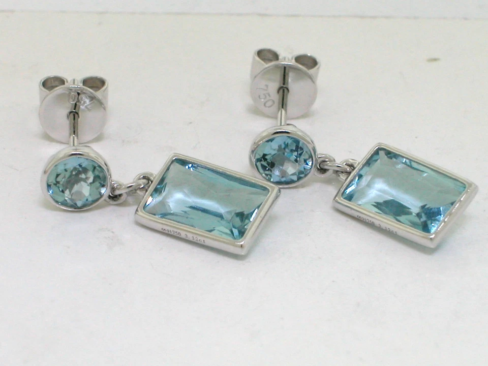 Paar Aquamarin Ohrhänger 750 Weißgold 18Kt 4 natürliche facettierte Aquamarine - Bild 3 von 4