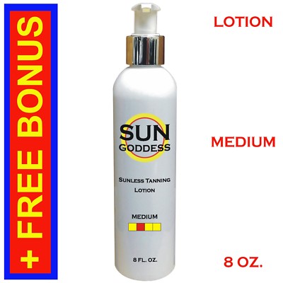 SUN GODDESS - Sunless Self Tanning Lotion - MEDIUM - 8 oz + Best Tanner Mitt