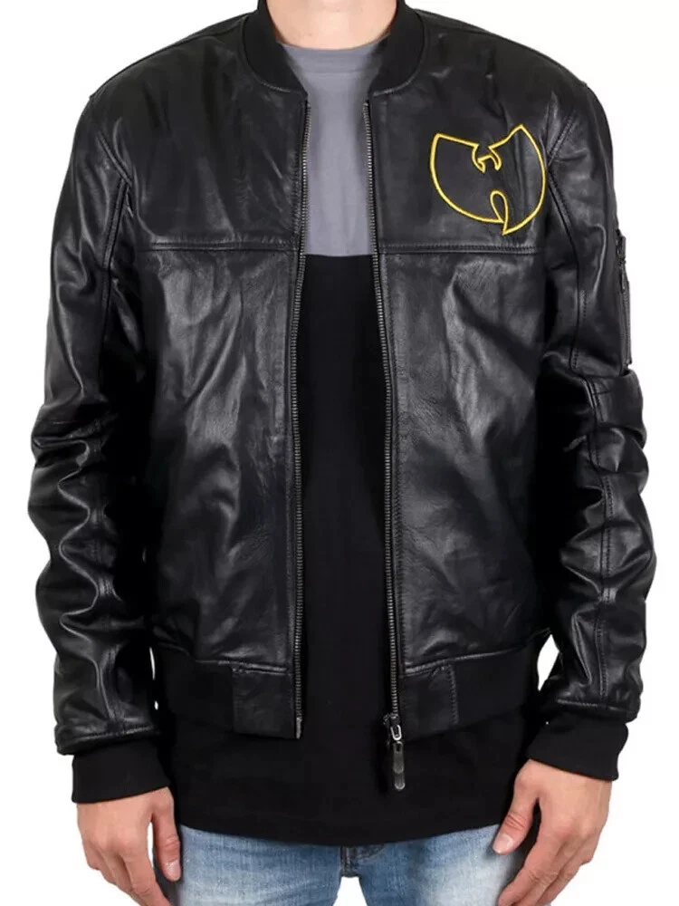 Wu Tang Black Leather Jacket Bomber Jacket image 1