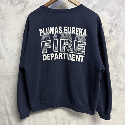 Vintage Plumas Eureka Fire Sweatshirt Navy Blue Mens Large California