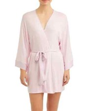 Josie Natori Satin Details Short Wrap Robe, Pink, Medium