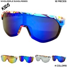 WHOLESALE LOT Kids Boys or Girls Sports Retro Wrap Shield SUN GLASSES 12 Pairs