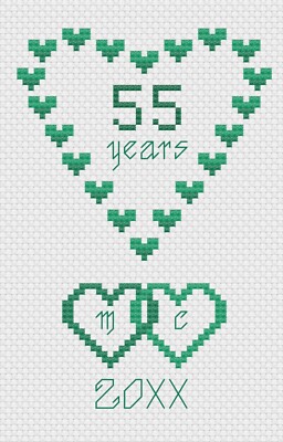 Emerald Wedding Hearts Anniversary Cross Stitch Card Kit or Pattern - Florashell
