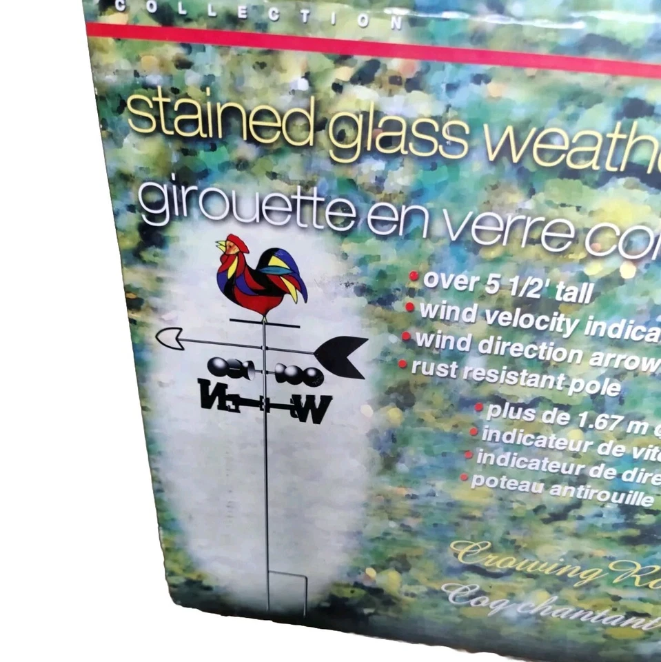 COLIBRI CROWING ROOSTER STAINED GLASS WEATHER VANE TIFFANY STYLE 5.5 Feet Tall - Image 3 of 4