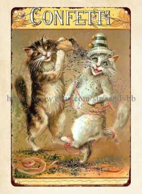 collectible wall art CONFETTI two cats on hind legs metal tin sign
