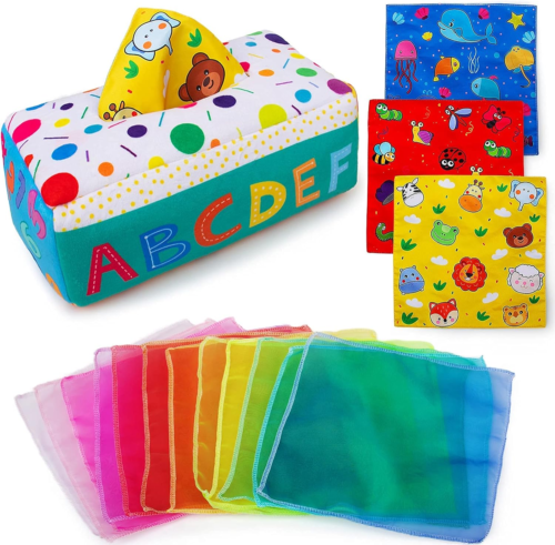 My First Baby Tissue Box, Soft Stuffed High Contrast Crinkle Montessori Square S