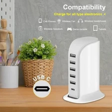 Charging Station for Multiple Devices 40W Upoy, Wall Charger Block 5 USB Ports(S