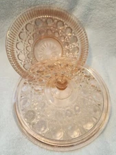 Vintage Indiana Federal Glass Windsor Button Cane Pink Covered Candy Dish