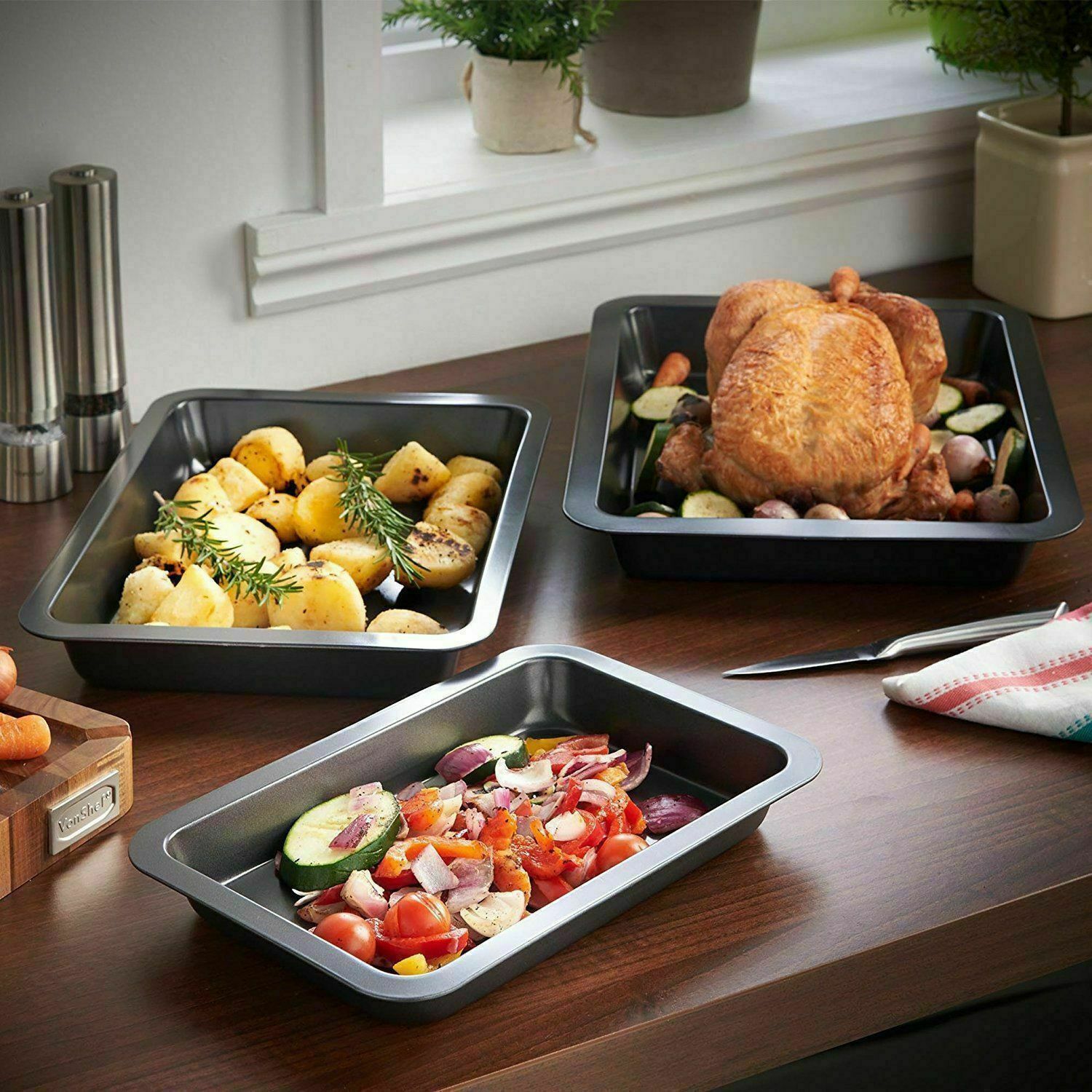 New Roasting Tray With Rack Baking Tin Cooking Oven Dish Bakeware Non
