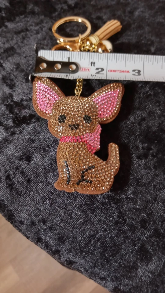 Keychain  Chihuahua With Rhinestones Gold and Pink.  - Image 4 of 4