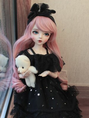 1/3 BJD Dolls Handmade 60cm With Black Dress And Pink Hair