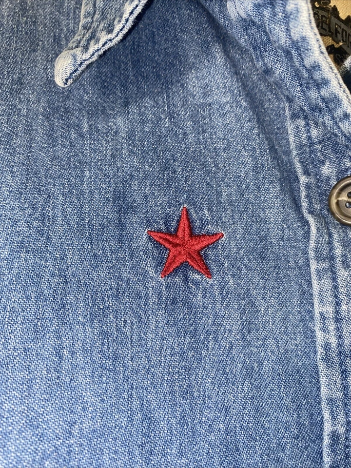 Camisa Blusa Mediana Años 80 90 MARSH LANDING Azul Denim 100% Algodón Sin Mangas Foto 3 de 4